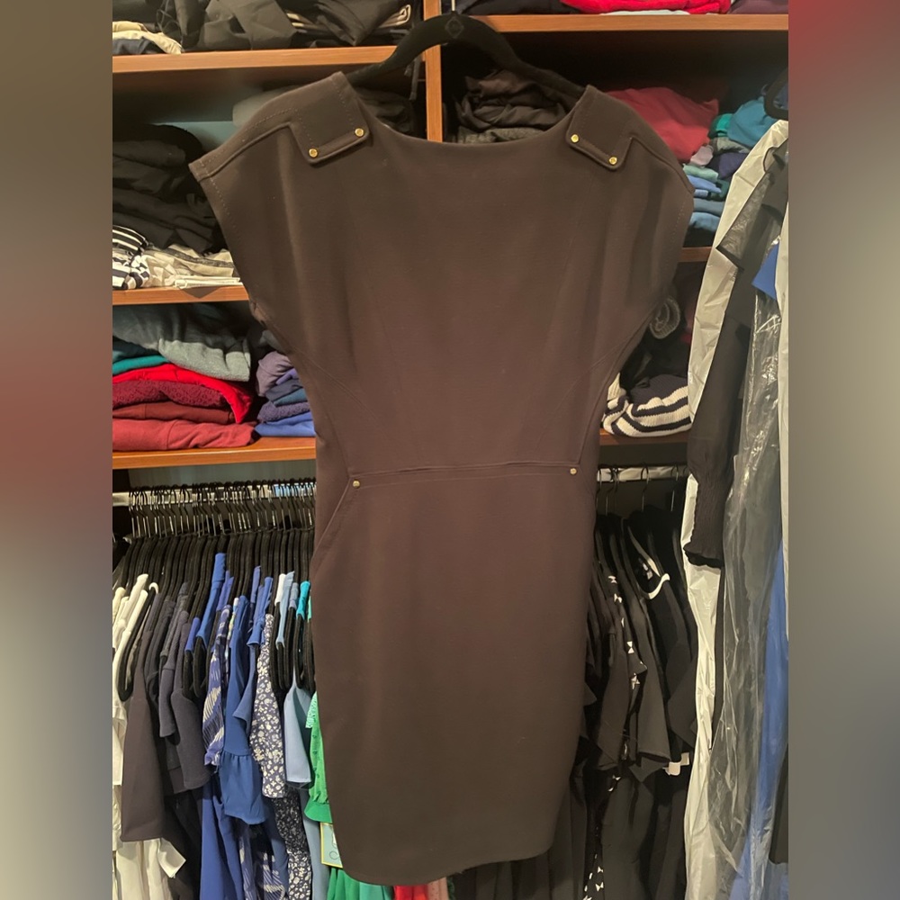 rachel roy cap sleeve semi formal sheath dress in black
